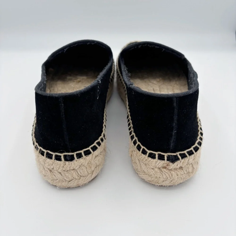 Jack Rogers Black Suede Embroidered Espadrilles Sz 7.5 Summer Classic